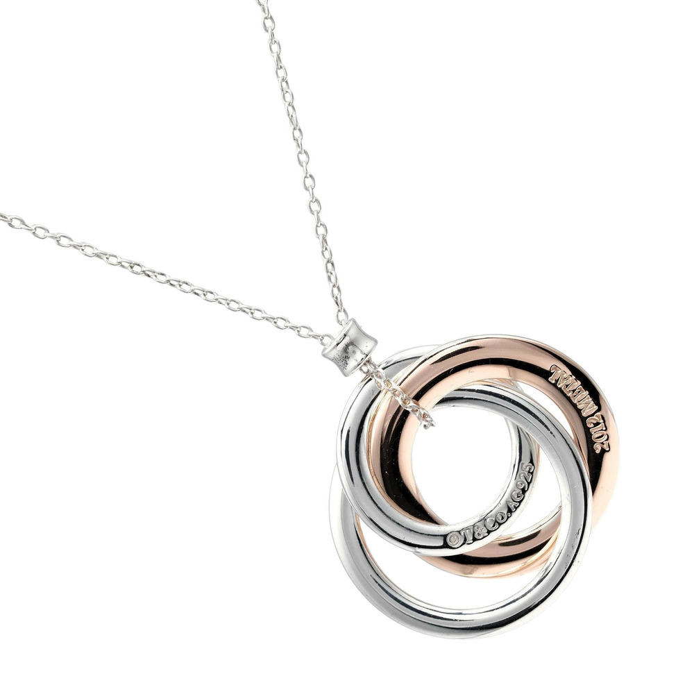 Tiffany Co Interlocking Circle Triple Necklace Sterling Silver Rubedo Metal